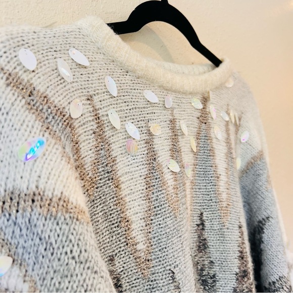 Vintage TJW Chunky Knit Embellished Glitter Knit Wool Blend Sweater Small - Picture 2 of 10
